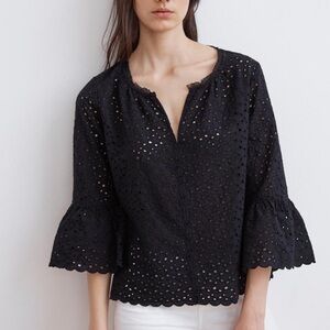 Velvet by Graham & Spencer black cotton eyelet blouse size medium